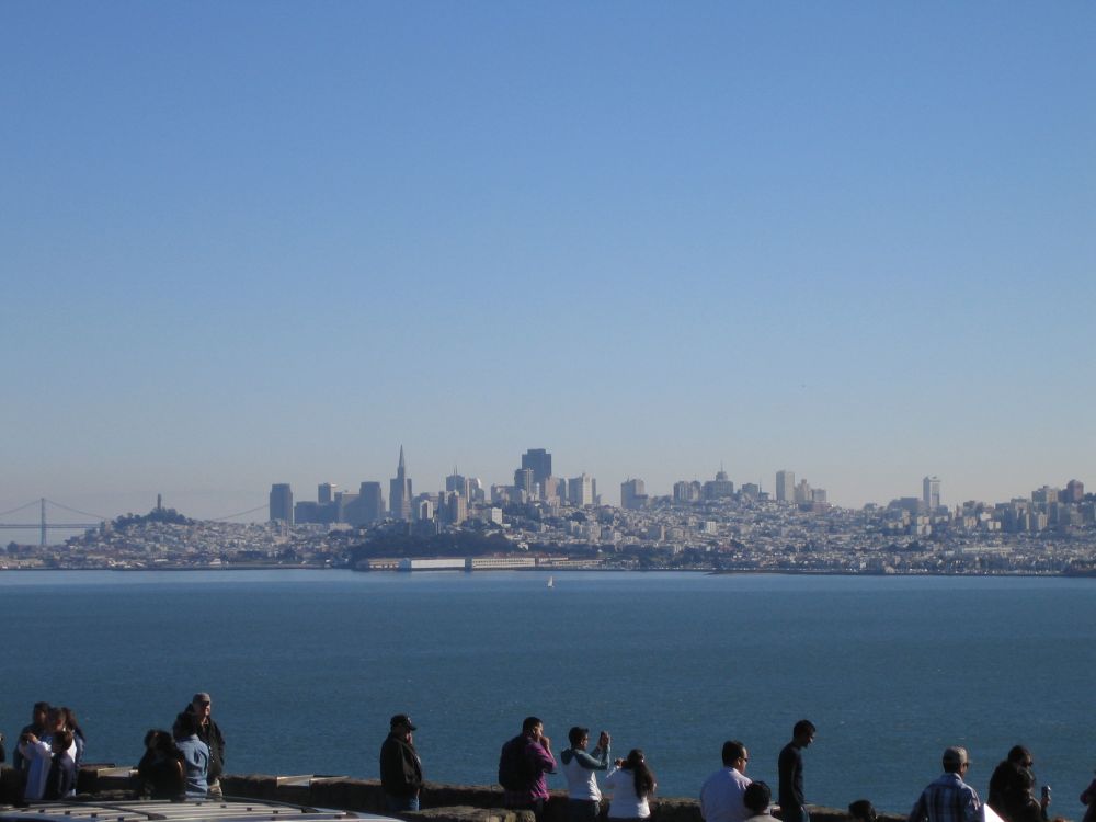 The skyline of san francisco from the other side of the golden gate bridge (oakland)