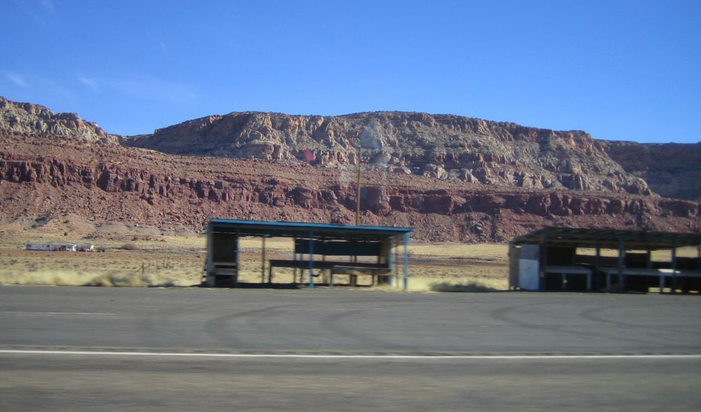 The kiosks of the Navajo Indians roadside - closed in winter.